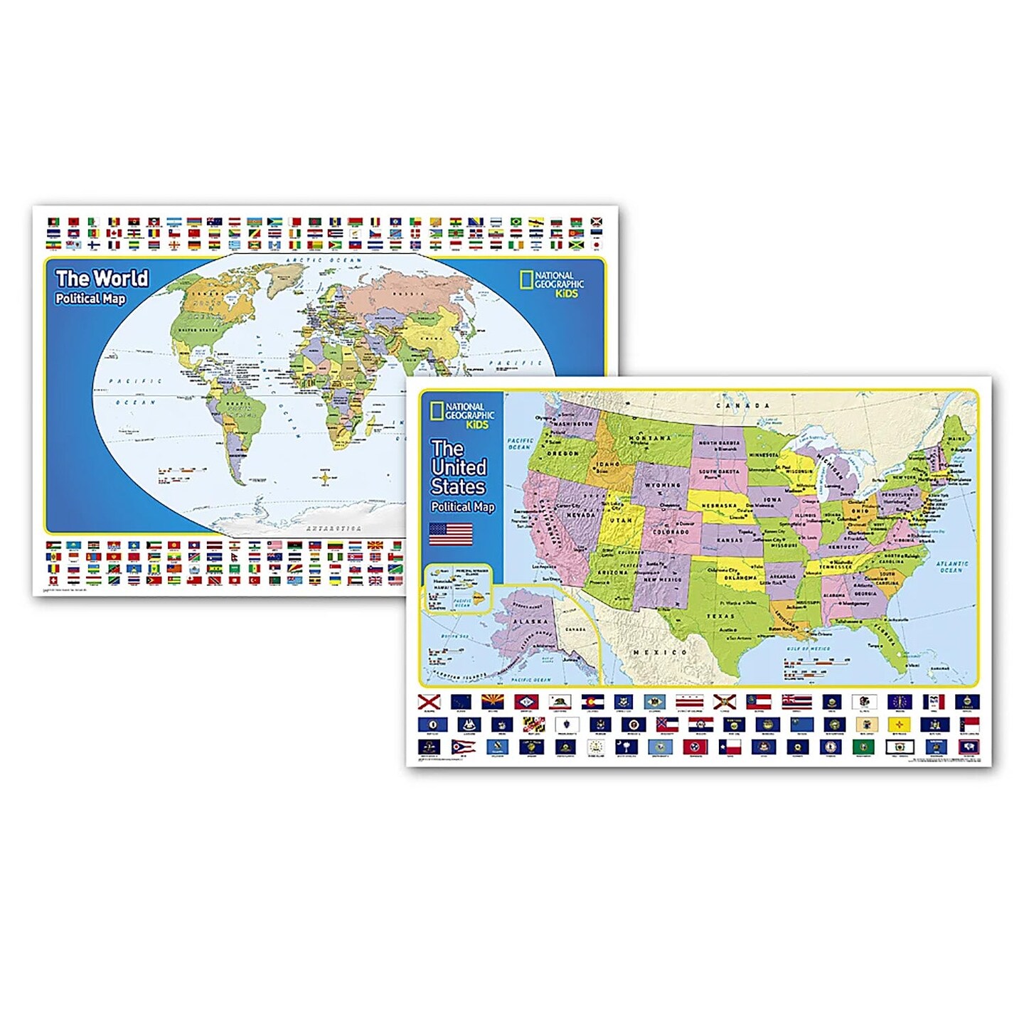 World and United States for Kids, Poster Size, Map Pack Bundle, 36&#x22; x 24&#x22;