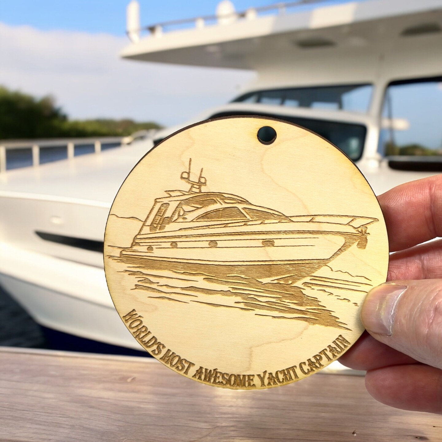 Ornament - World&#x27;s Most Awesome Yacht Captain Raw Wood