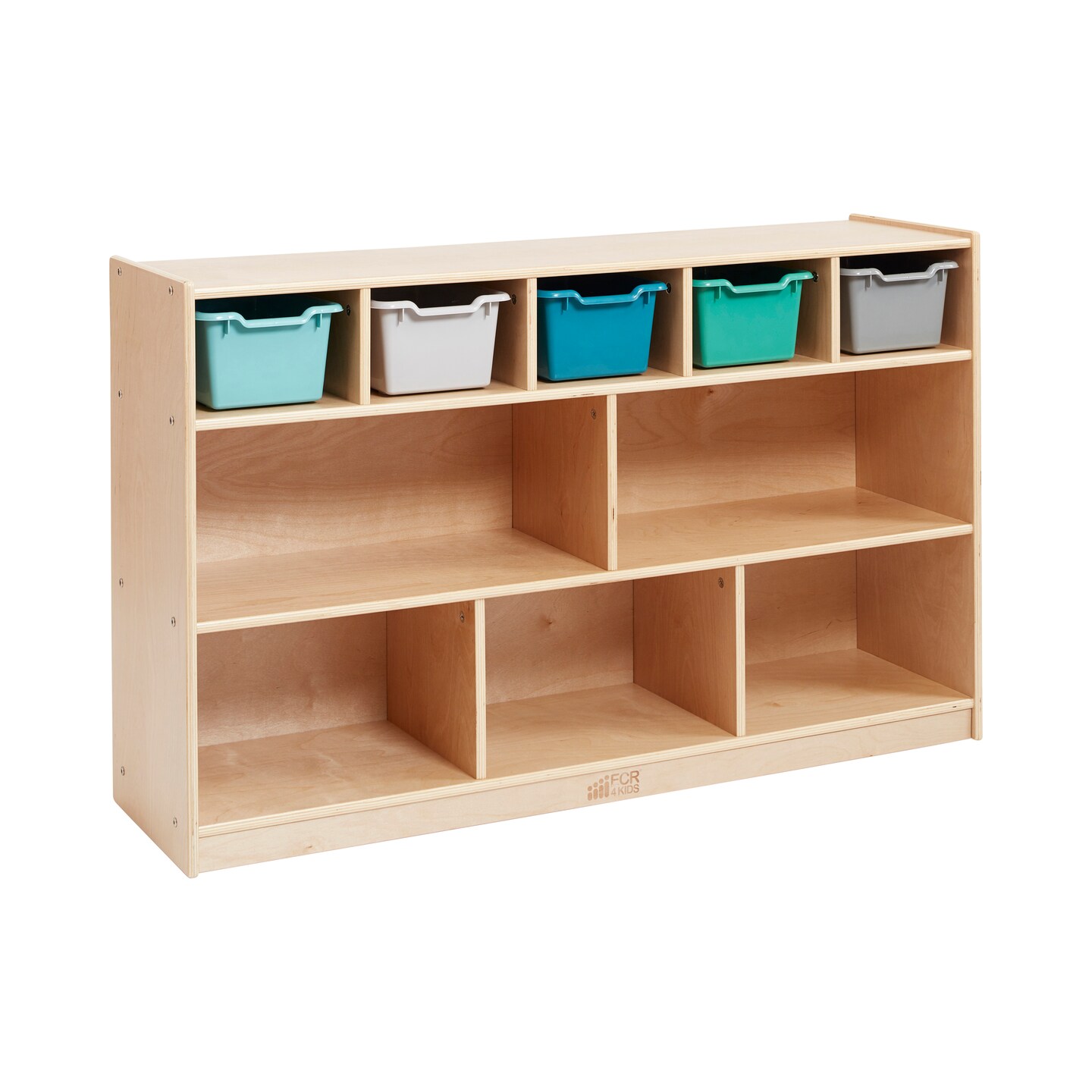 5+5 Compartment Storage and Tray Cabinet with 5 Scoop Front Bins, Natural