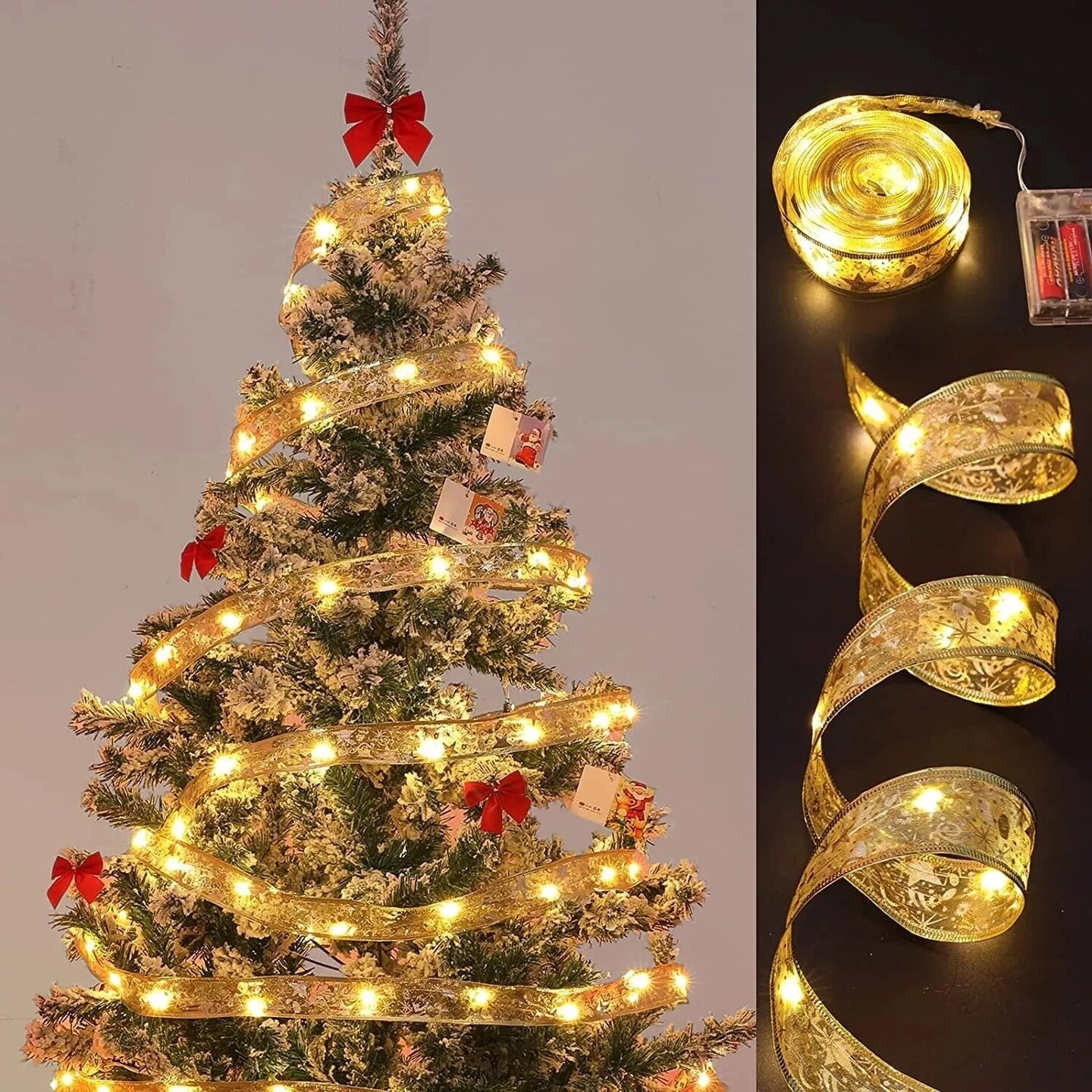 LED Ribbon Fairy String Lights Christmas Tree Top Topper Light Up Bow Xmas Decor