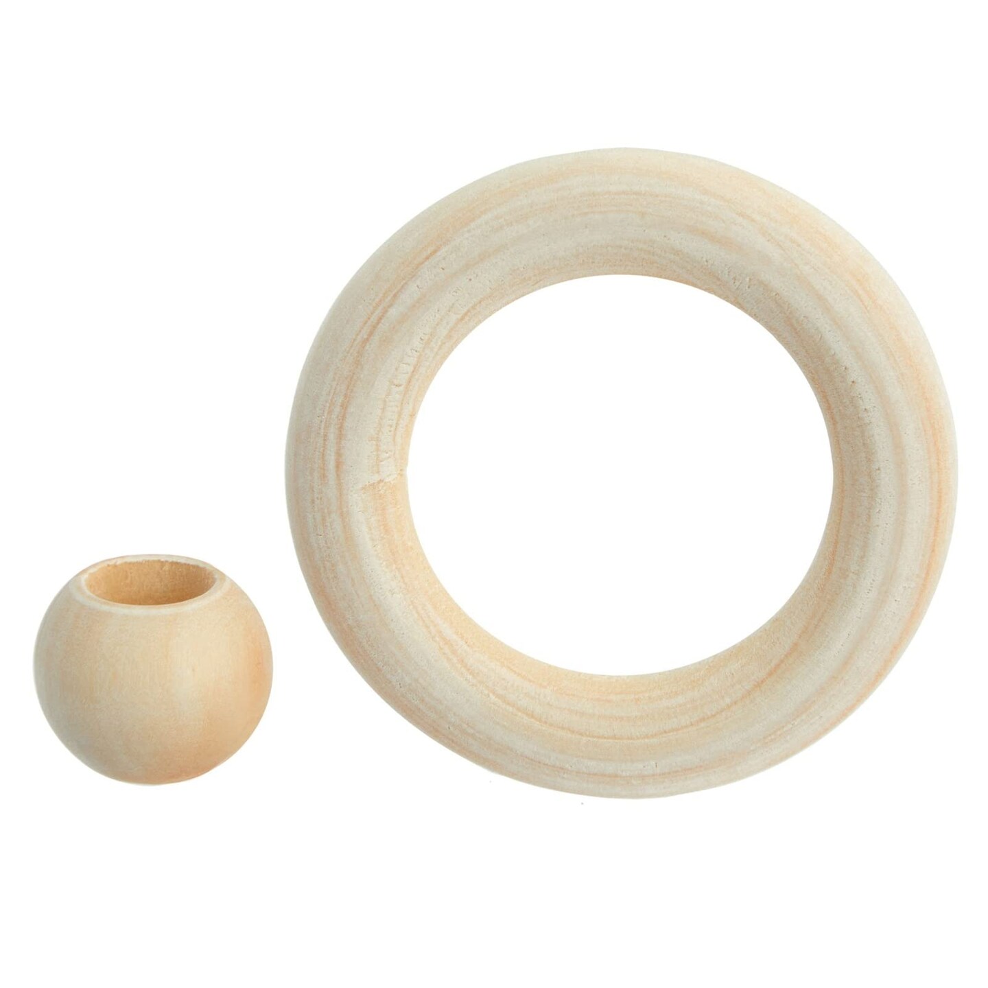 Bright Creations Set of 50 Wooden Beads and 30 Wood Rings for Macrame, DIY Pendant Connectors, Wall Hanging Craft (Rings 2.2 in/Beads 20mm)
