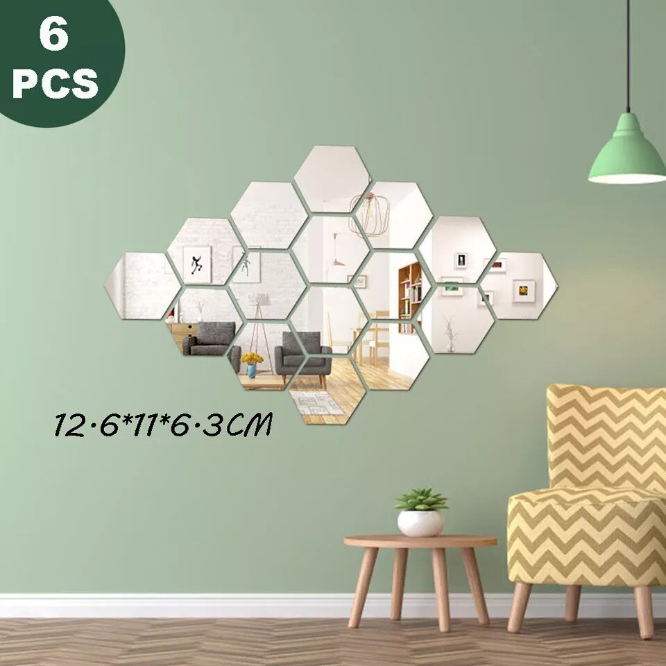 3D Honeycomb Hexagon Mirror Wall Sticker Acrylic Art Room Decal Decor 12PCS