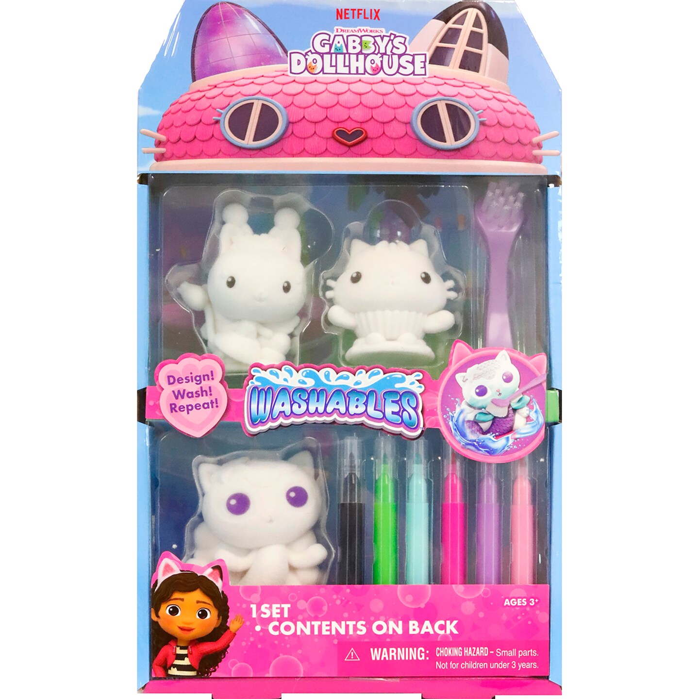Gabby&#x27;s Dollhouse Washables: 3 Fuzzy &#x26; Customizable Characters, Kids Ages 3+