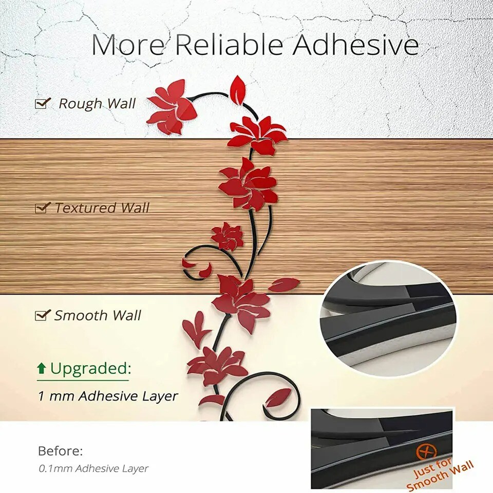 3D Rattan Flower Stickers for Wall Door Living Room Bedroom Decal DIY Decor