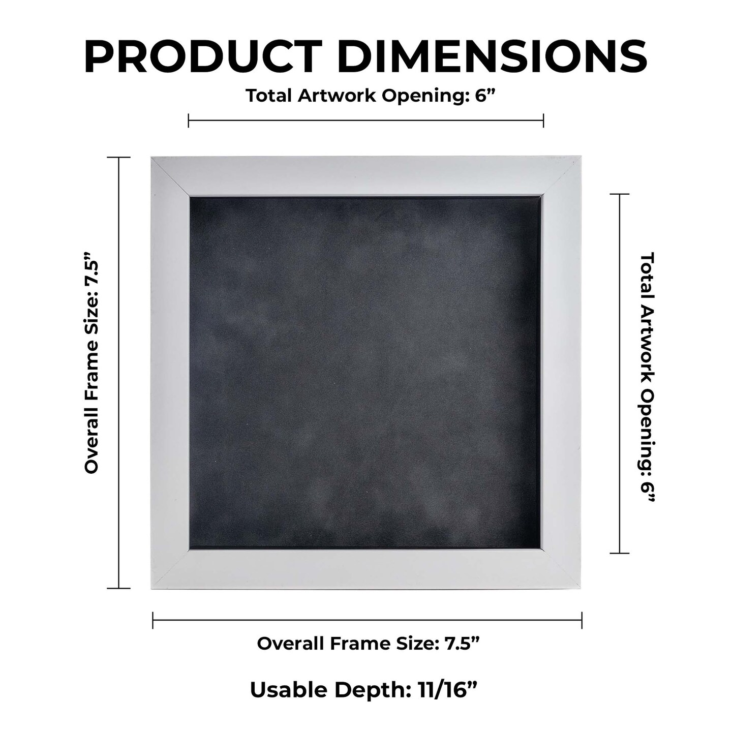 Classic White Wood Shadown Box Frame with Acrylic Front - Dark Grey Suede Backing, 30 Sizes