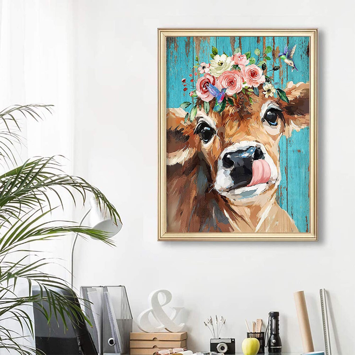 11.6X15.7 inc Diamond Painting Kits for Adults&Beginners DIY 5D Diamond Art Paint with Round Diamonds Full Drill Cow Gem Art Painting Kit for Home Wall Decor Gifts(12x16inch/30×40cm)