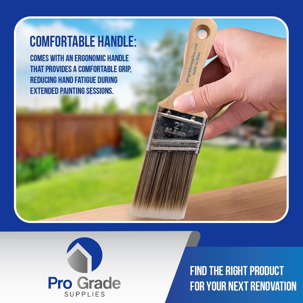 Paint Brush Set - 5-Piece Flat and Angle Brushes for All Latex and Oil Paints &#x26; Stains - Home Improvement - Interior &#x26; Exterior Use
