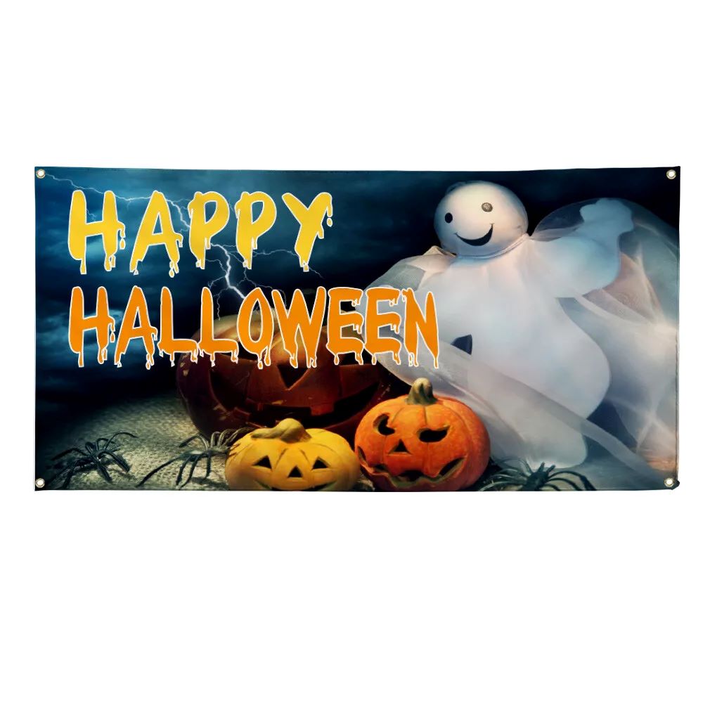 Kitcheniva Happy Halloween Scary Pumpkin Ghost Vinyl Banner