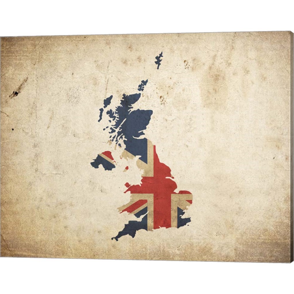 Map with Flag Overlay United Kingdom by Color Me Happy 20&#x22; x 16&#x22; Canvas Wall Art