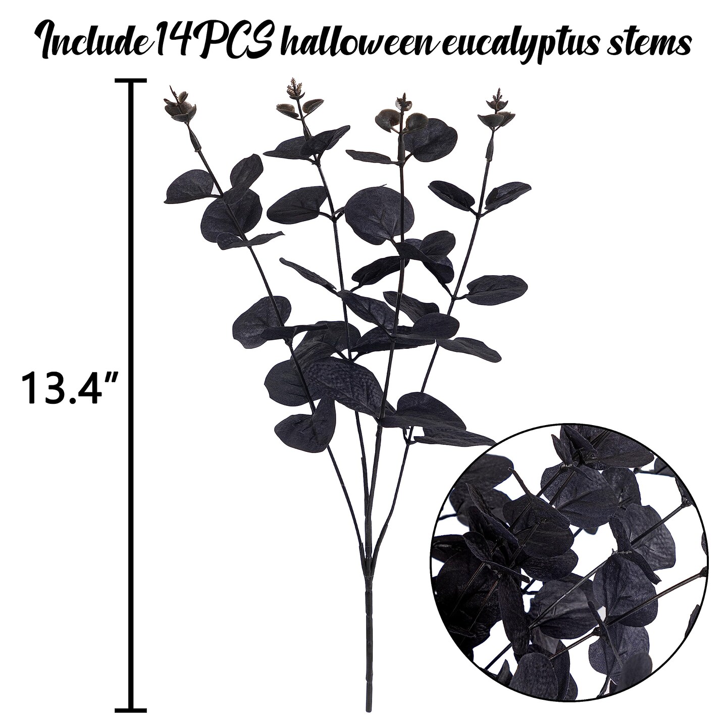 14PCS Black Halloween Decor Artificial Flowers Bulk - Eucalyptus Stems Branches Decorations for Table Indoor Centerpieces