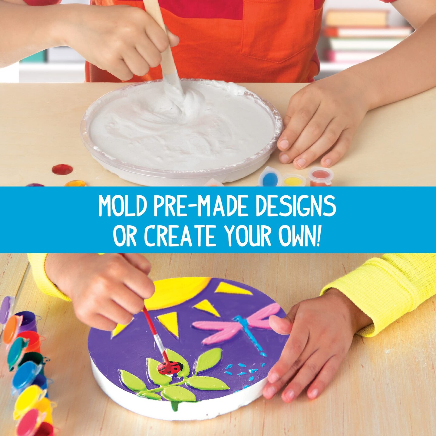 Mix &#x26; Mold Stepping Stones, Make 4 DIY Personalized 7-Inch Ceramic Stepping Stones, Includes 3D Mold, Ceramic Paints, Ceramic Tiles, &#x26; Assorted Gems, Paint Your Own Stepping Stones