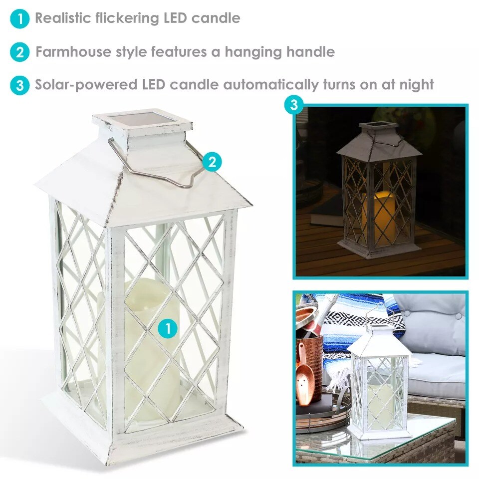 Concord Outdoor Solar Candle Lantern - 11 in - White - Set of 2