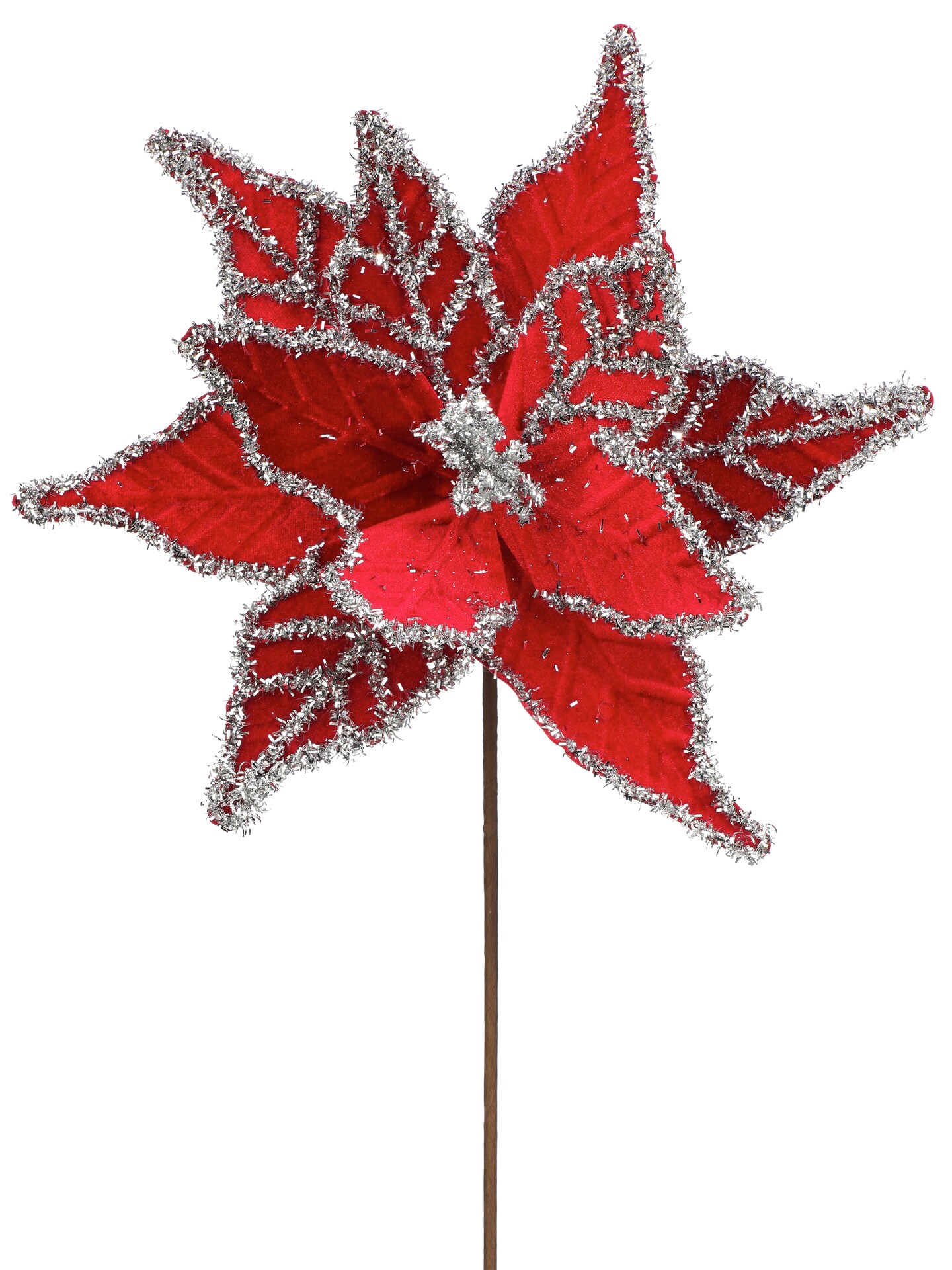 24&#x22; Tinsel Edge Velvet Poinsettia Flower