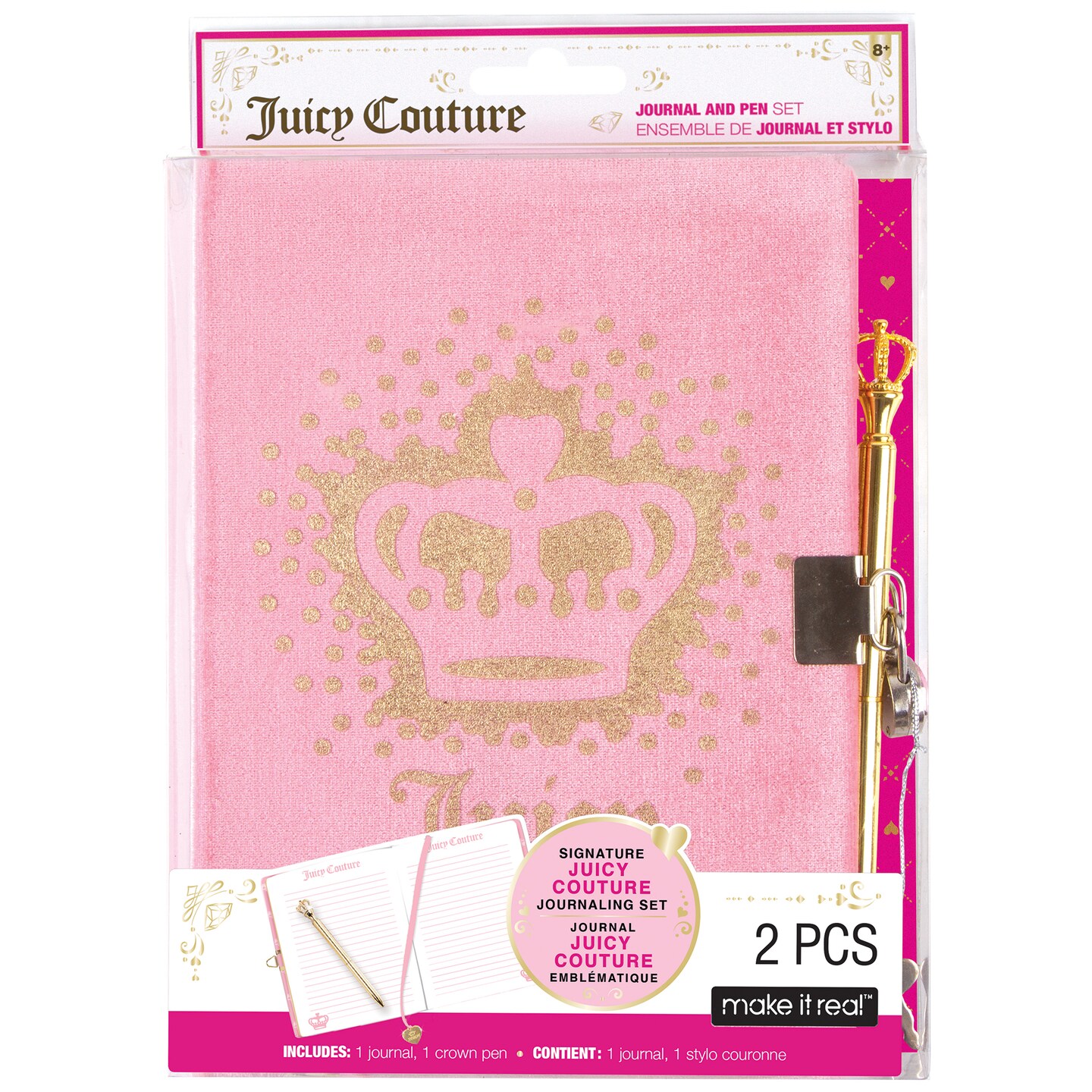 Juicy Couture: Velvet Locking Journal & Pen Set - Pink & Gold, Make It Real, Teens Tweens & Girls, Fashionable 200 Page Lined Journal, Take Notes In Class, Sketch & Doodle, Diary For Kids Ages 8+
