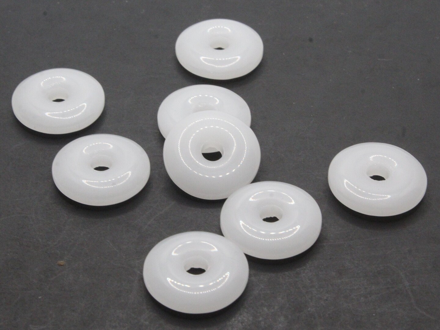 8 19mm White Glass Large Hole Donut Flat Round Ring Beads