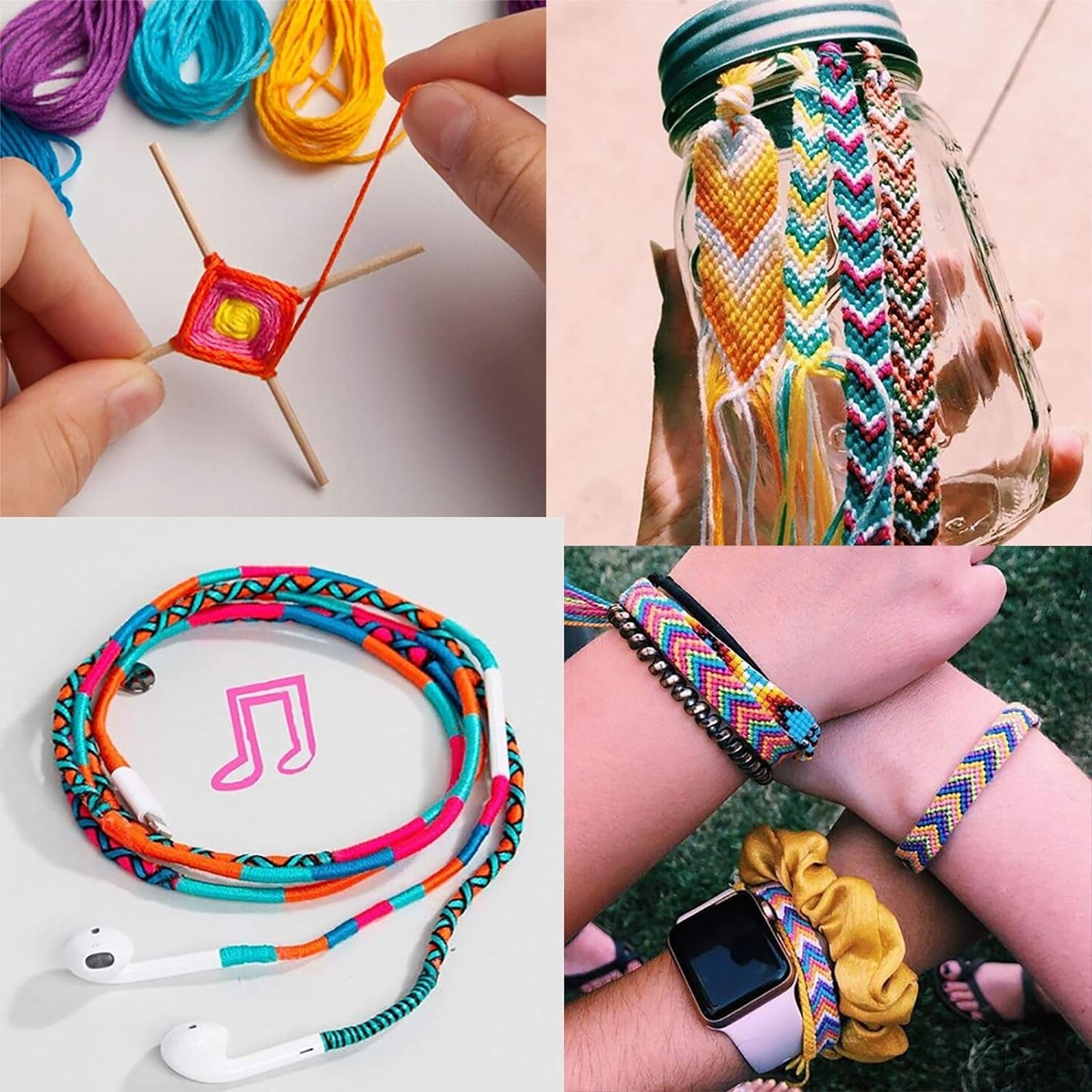 Embroidery Floss 50 Skeins Cross Stitch Thread Rainbow Color Friendship Bracelets Floss Crafts Floss with 12 Pcs Floss Bobbins and 1 Pcs Needle-Threading Tool