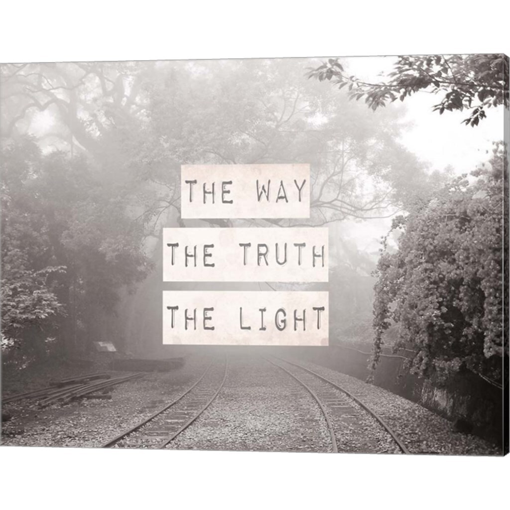 The Way The Truth The Light Railroad Tracks Black and White by Inspire Me 20" x 16" Canvas Wall Art