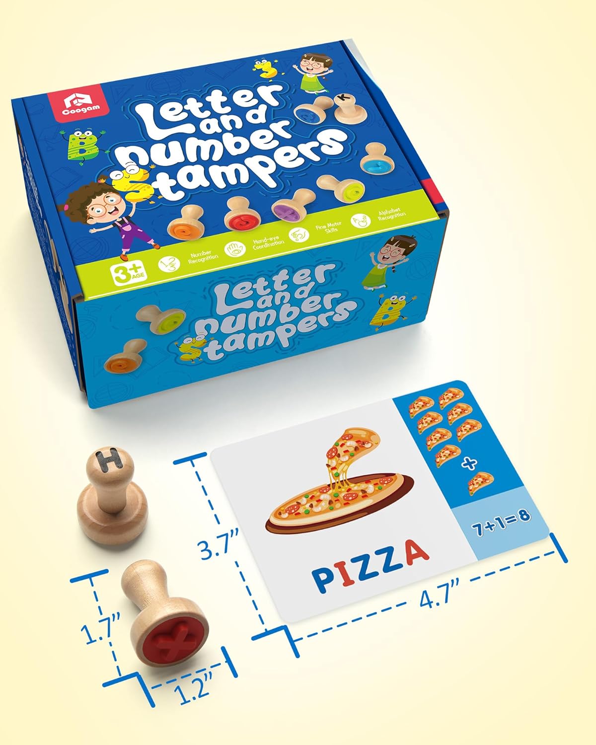 Wooden Alphabet Number Stamp Flashcard Set, ABC Spelling and Math Learning Stampers, Montessori Educational Toy for Ages 3-5