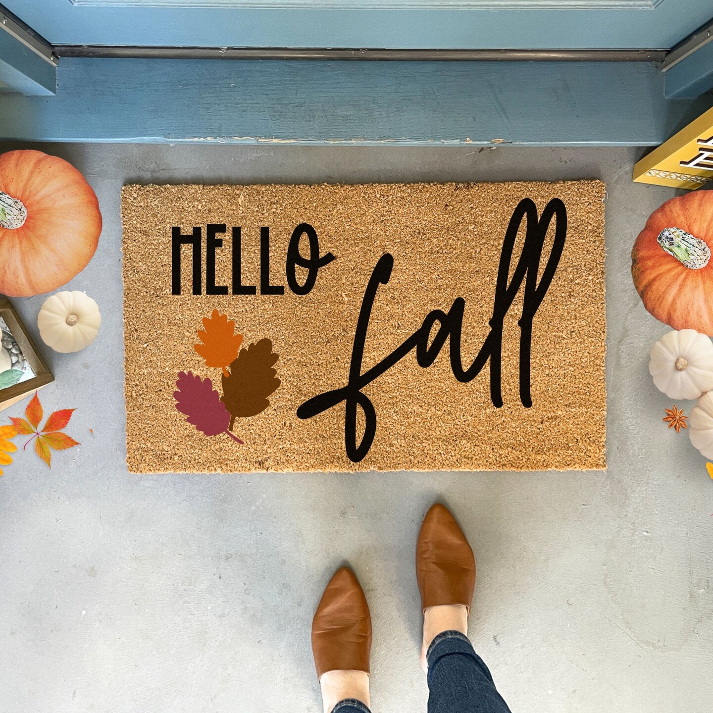 Hello Fall Doormat Outdoor, Fall Front Porch Decor, Thanksgiving Doormat Leaves, Fall Door Decor, Autumn Doormat Large, Fall Home Decor