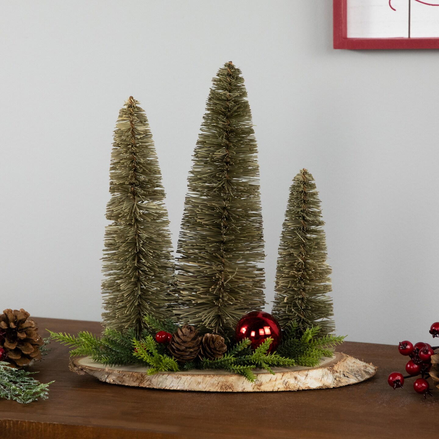 Northlight Trio of Bottle Brush Trees Christmas Decoration - 10.25&#x22;