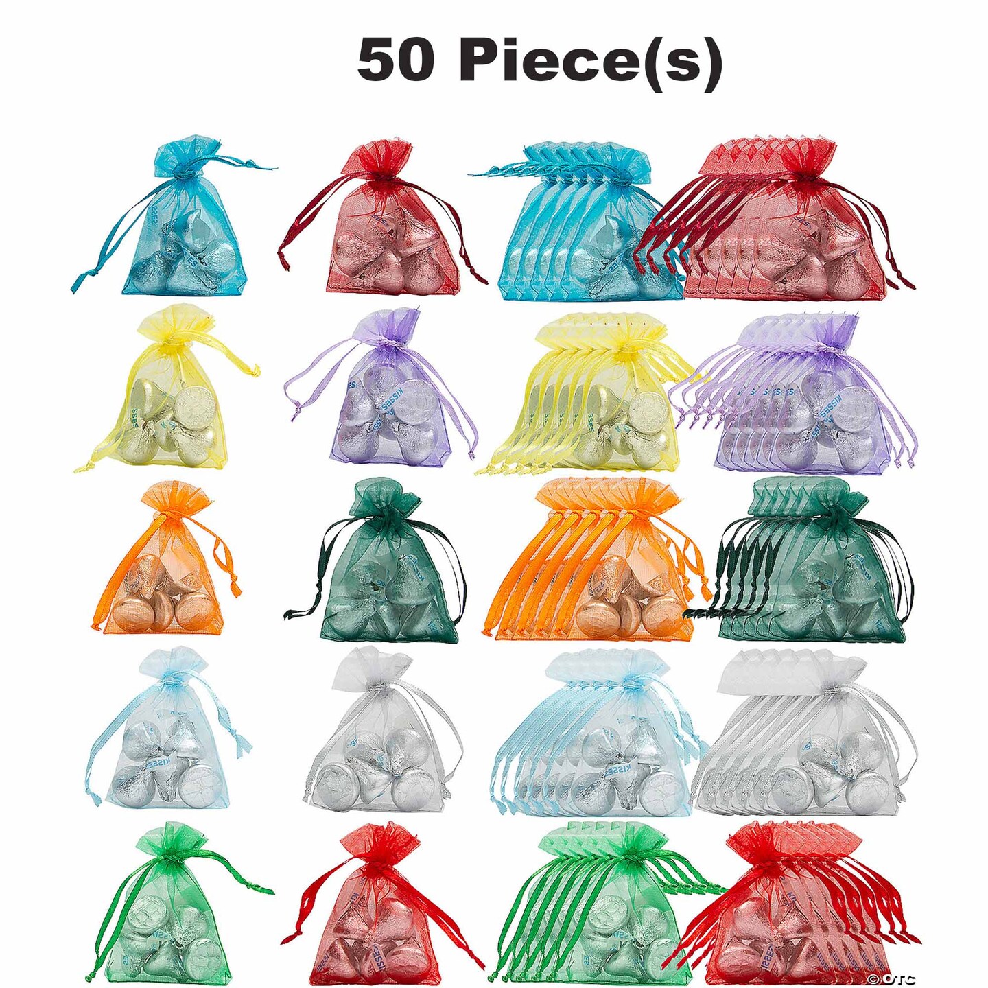 Mini Colorful Organza Drawstring Treat Bags 2 1/4&#x22; x 3 1/2&#x22; Bulk 50 Pc
