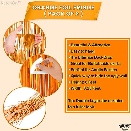 2 Pieces XtraLarge Orange Fringe Backdrop Curtain - 3.2x8 Feet, Orange Backdrop | Orange Streamers for Basketball Party Decorations | Orange Party Decorations, Orange Birthday Decorations
