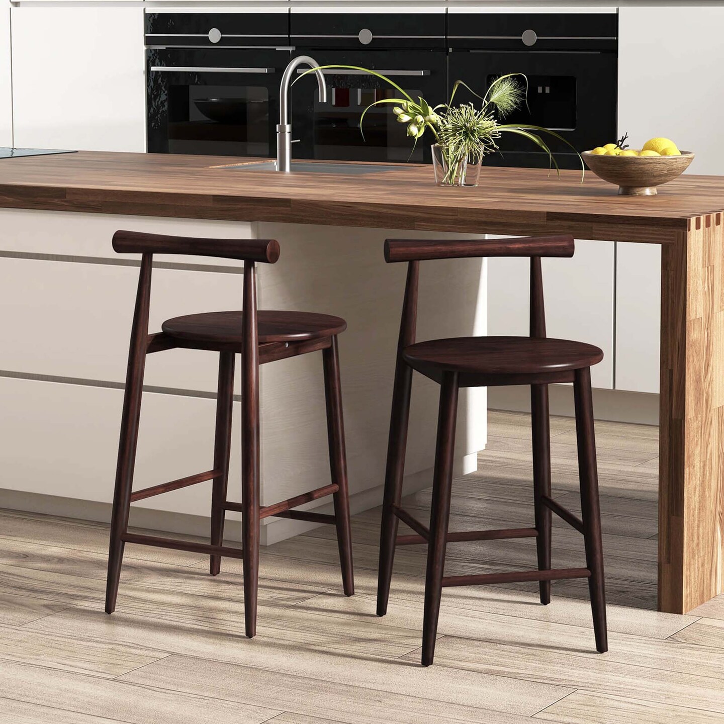Costway Bar Chair Counter Height Stools Set of 2/4 with Acacia Wood Frame Supporting Legs Brown