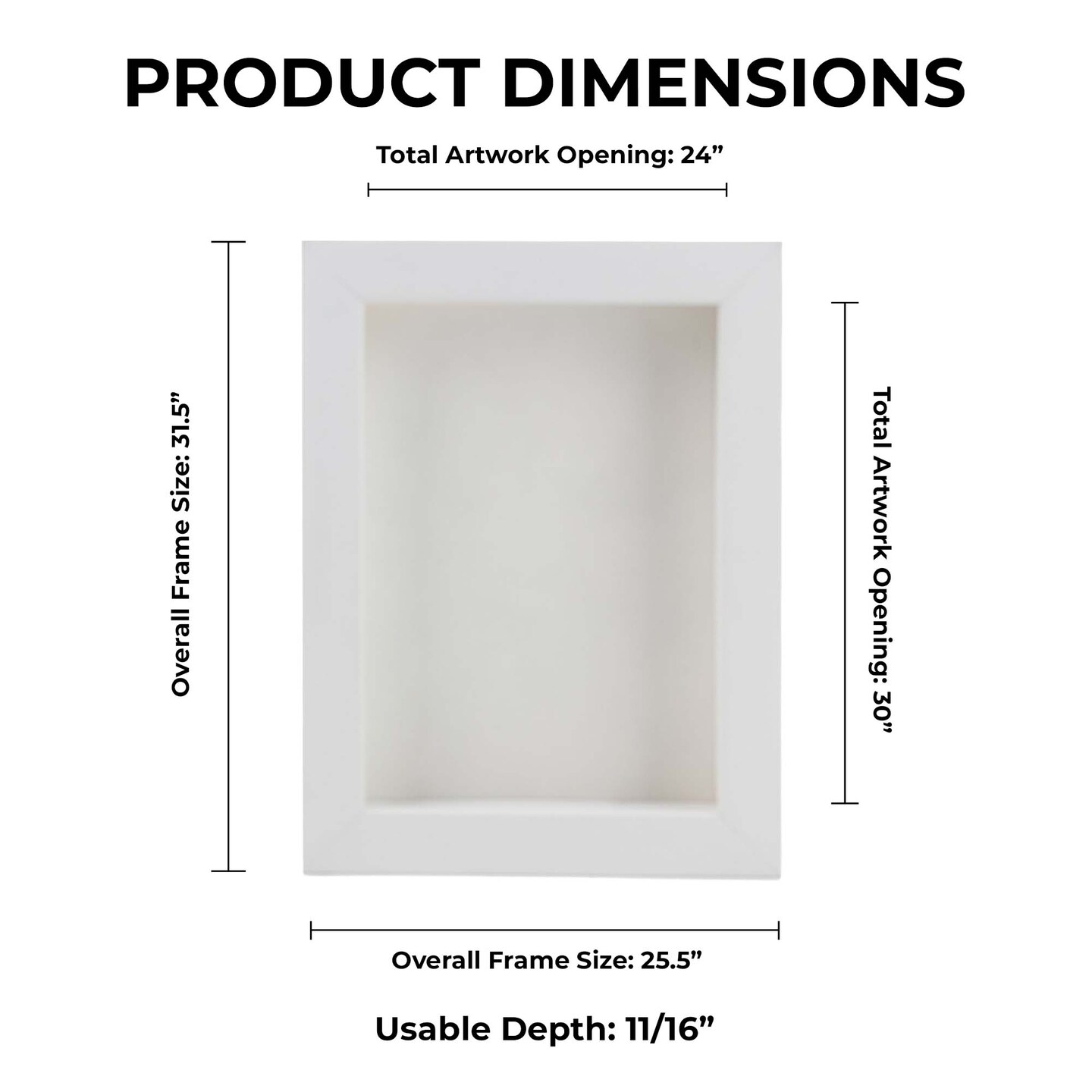 Classic White Wood Shadown Box Frame with Acrylic Front - White Suede Backing, 30 Sizes