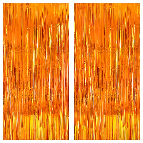2 Pieces XtraLarge Orange Fringe Backdrop Curtain - 3.2x8 Feet, Orange Backdrop | Orange Streamers for Basketball Party Decorations | Orange Party Decorations, Orange Birthday Decorations