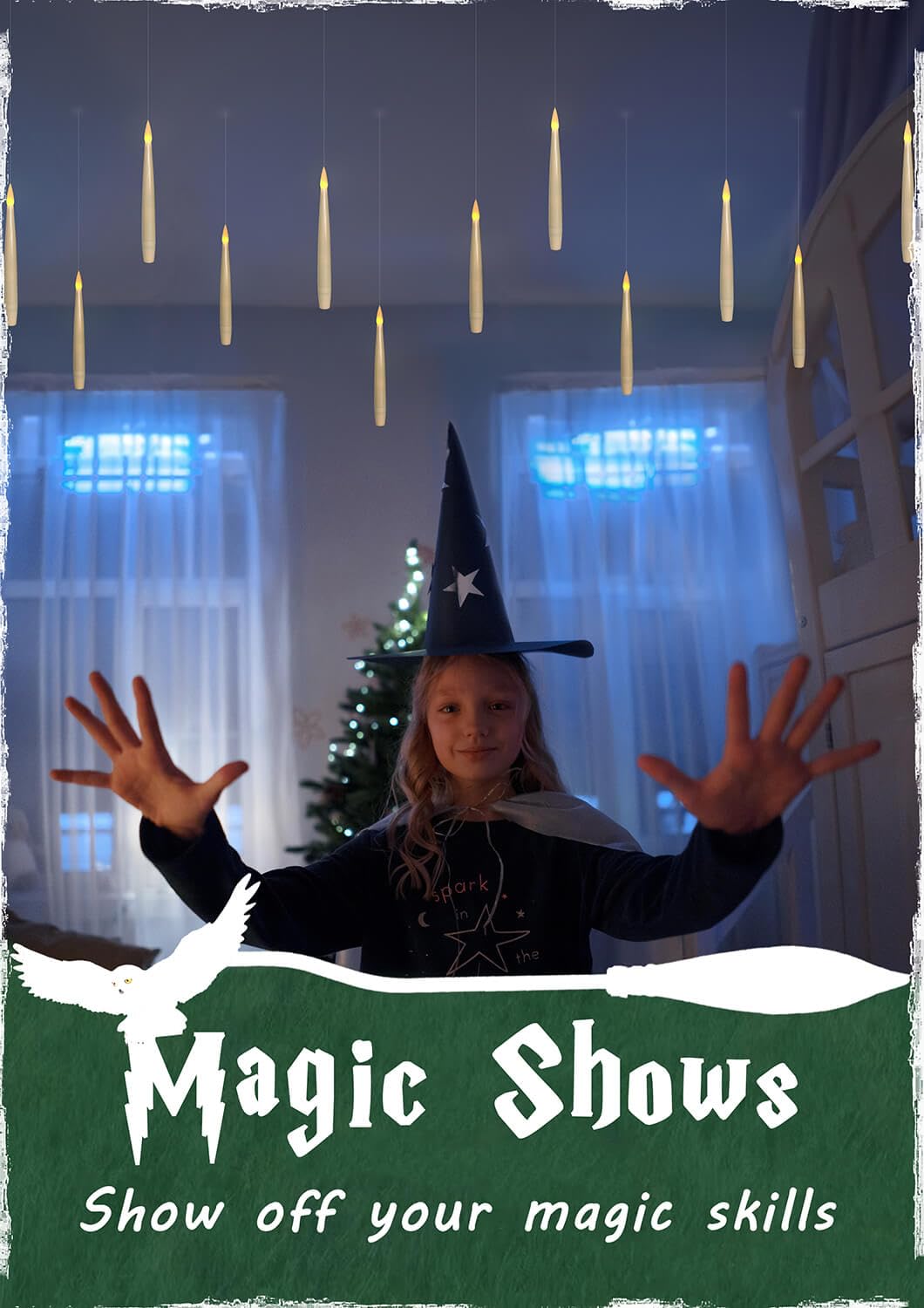 12 Pieces Floating Candles with Magic Wand Remote(6/18H Timer), 6.1&#x22; Hanging Flameless Taper Candles, Battery Operated Flickering Warm Light, Halloween Christmas Wedding Party Decor &#x26; Gift(Ivory)