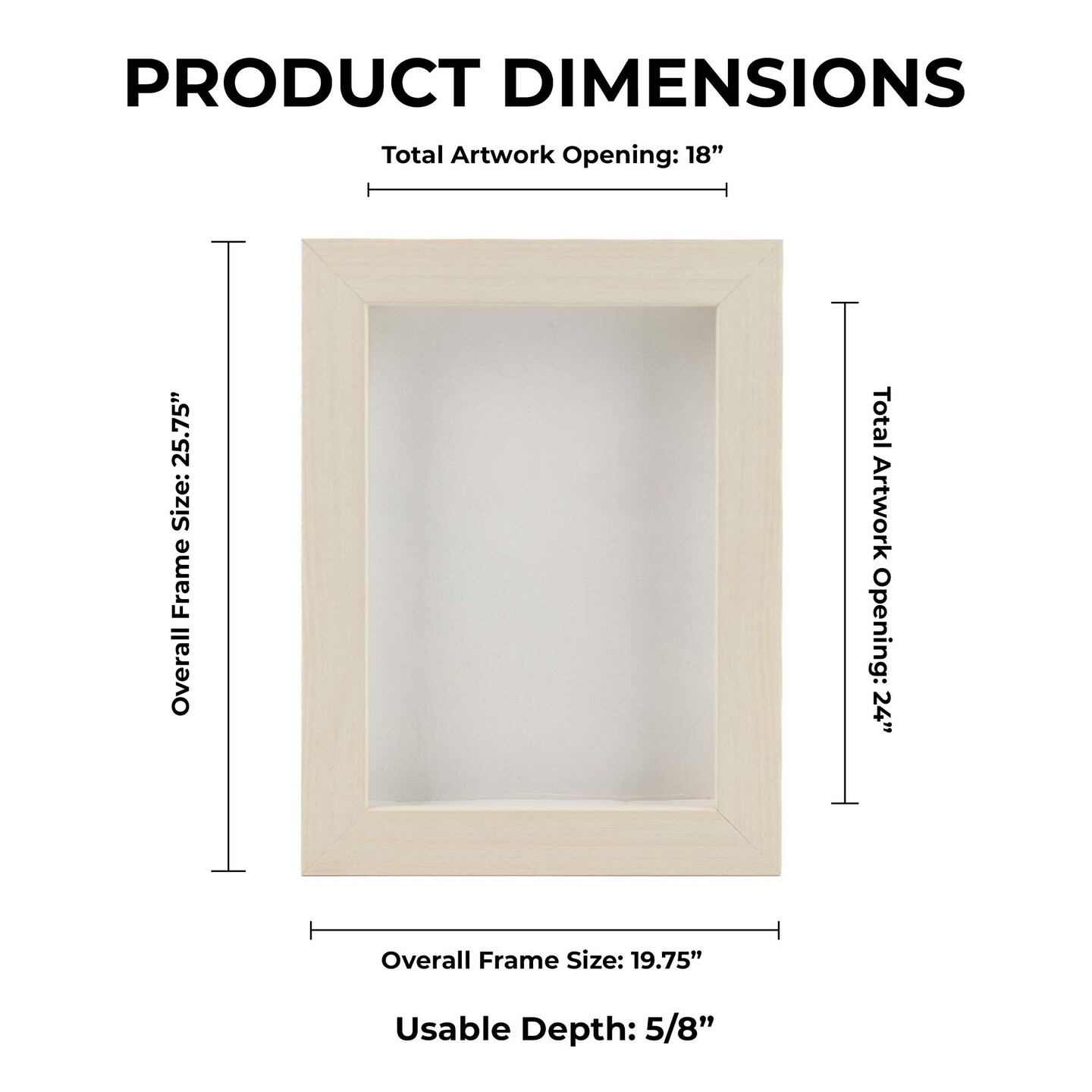 Natural Whitewash Wood Shadow Box Frame with Acrylic Front - White Suede Backing, 30 Sizes