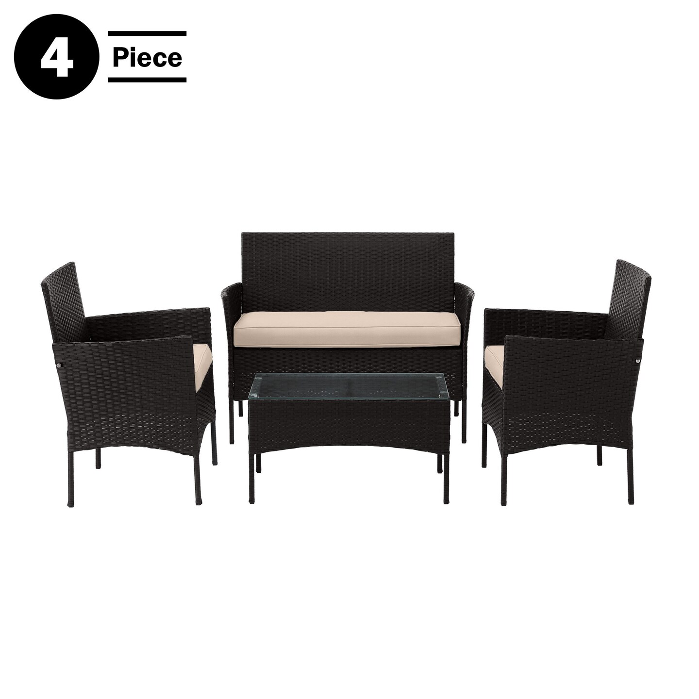 Lavish Home 4-Piece Rattan Patio Furniture Set Couch Chairs Table Cushioned