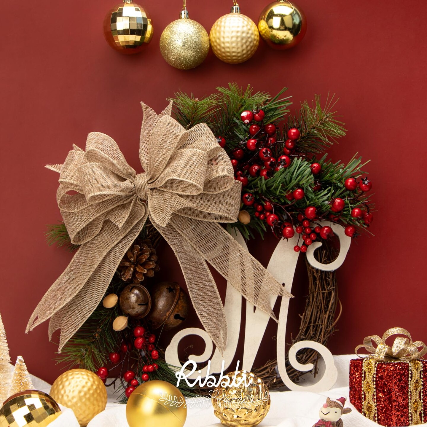 Burlap Wired Edge Ribbon,1-1/2 Inch x 10 Yard,Natural,Solid for Big Bow,Wreath,Tree, Outdoor Decoration