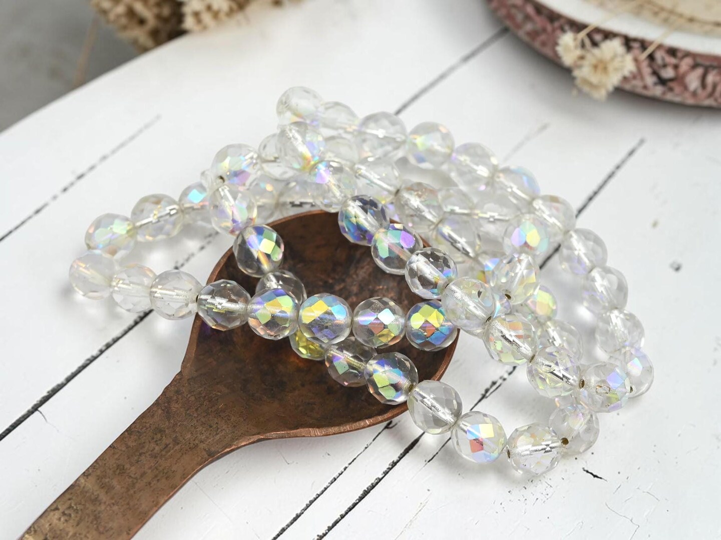 *20* 8mm Silver Rainbow AB Washed Crystal Fire Polished Round Beads
