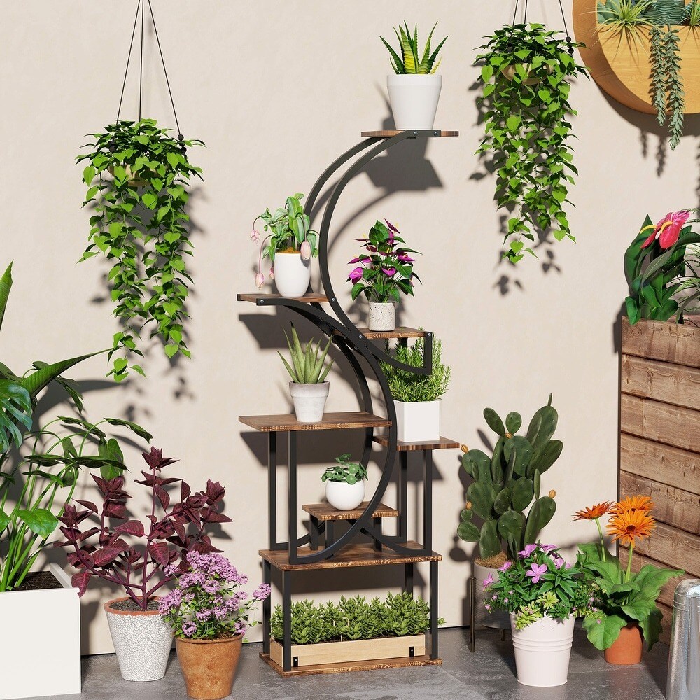 S-shaped Wooden 8-Tier Flower Plant Stand