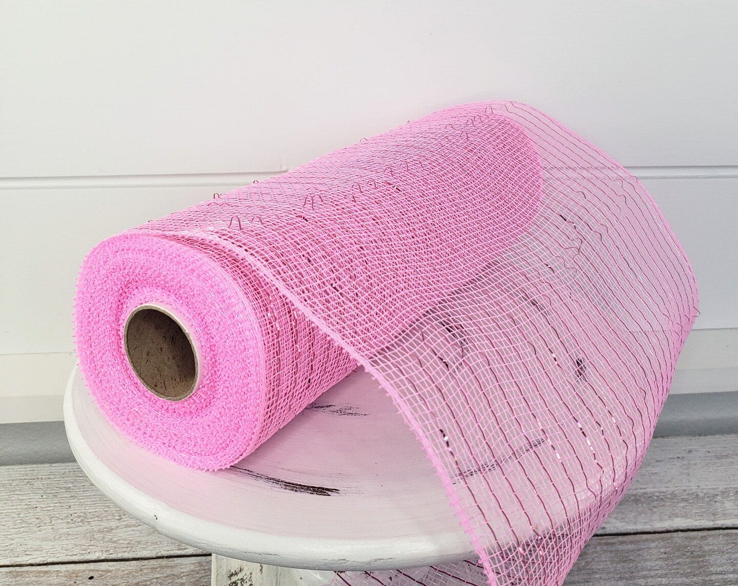Pink Metallic Deco Mesh Roll 10"x10 yd for Wreath Making-RE130122