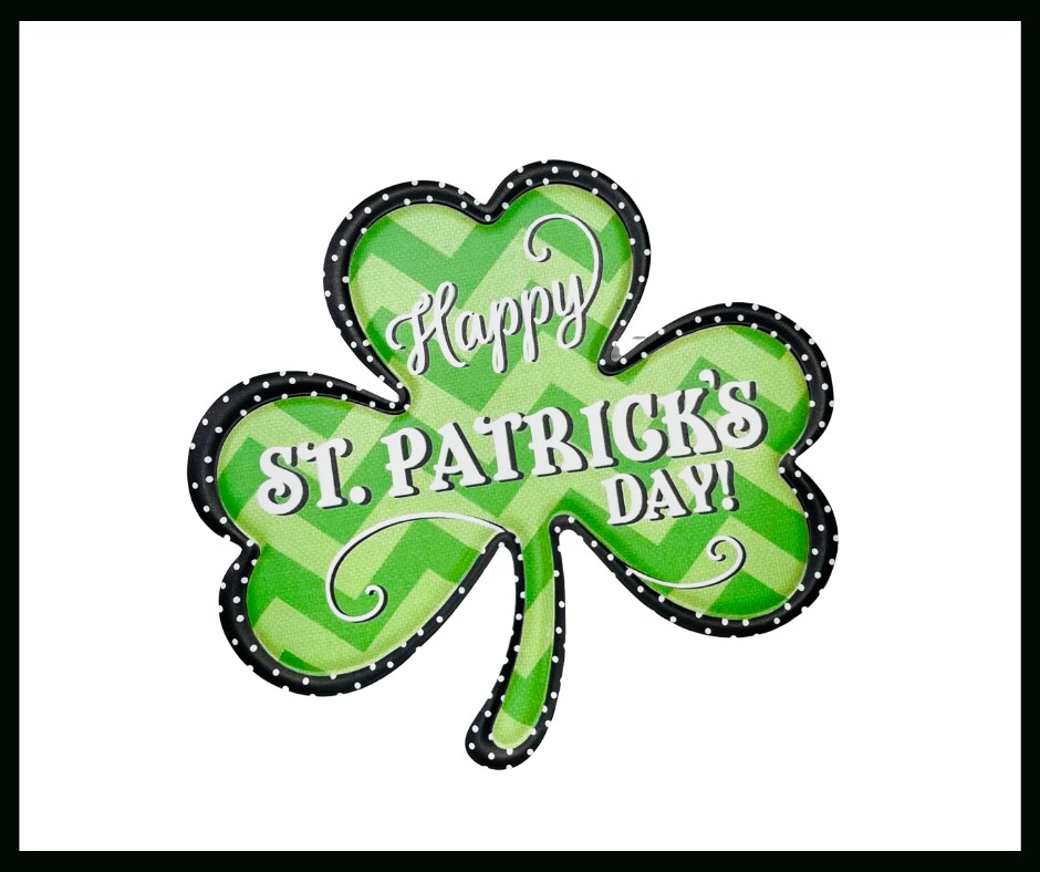 Metal Embossed Zig Zag Clover St. Patrick's Day Sign - Green/Lime/Black/White, 11.5x10.5"-MD0858