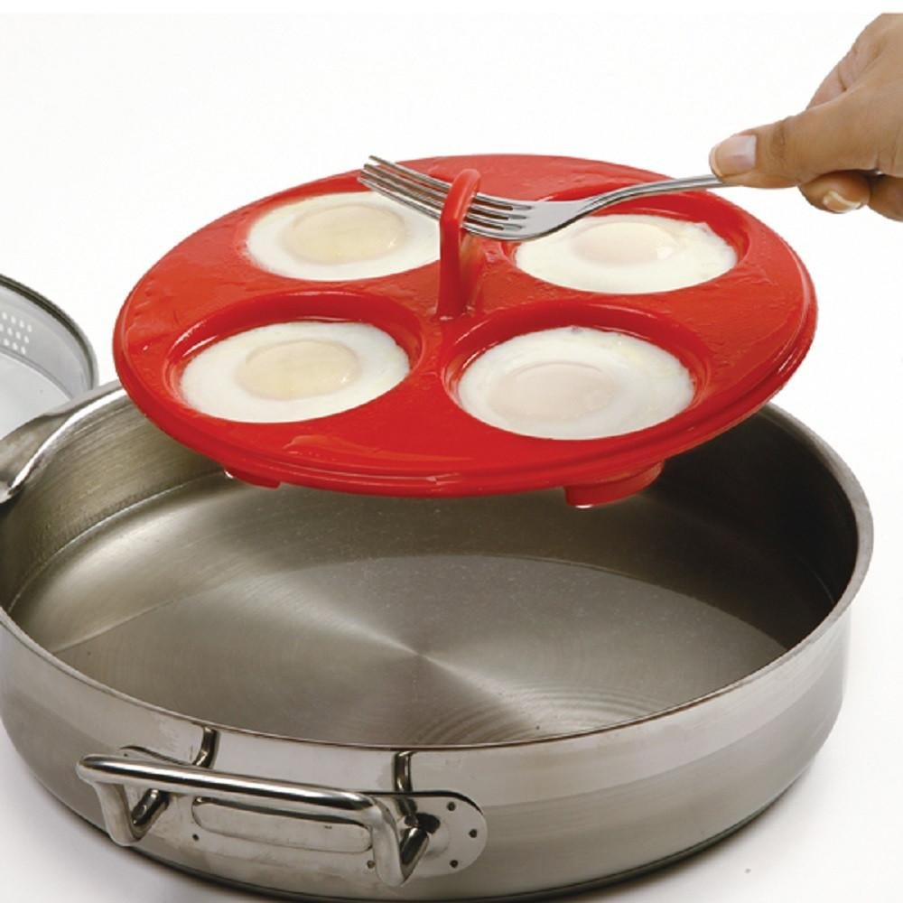 Norpro Nonstick Silicone 4 Egg Poacher - Fits 9 to 12&#x22; Skillets