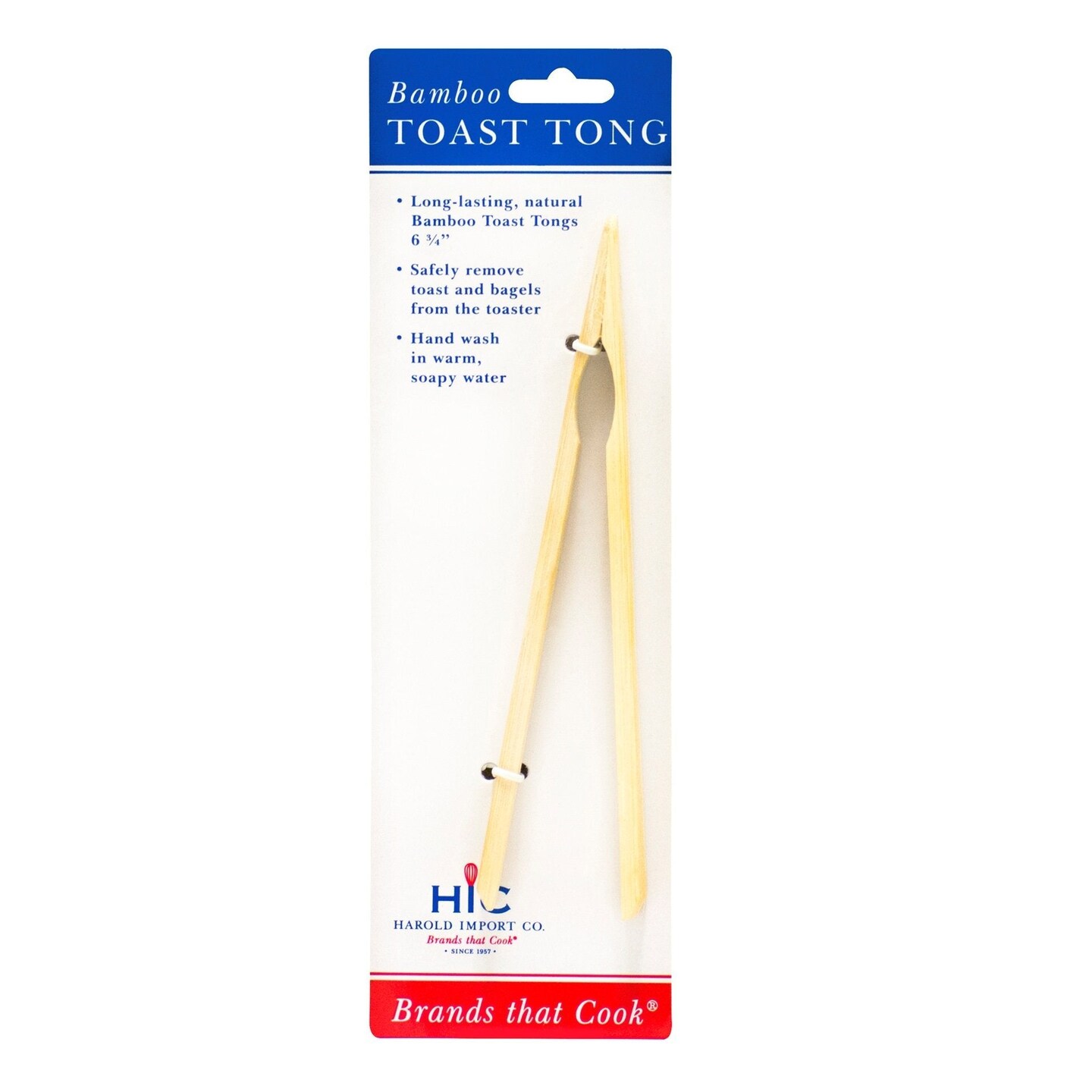 HIC 6.5&#x22; Natural Bamboo Toast Tongs