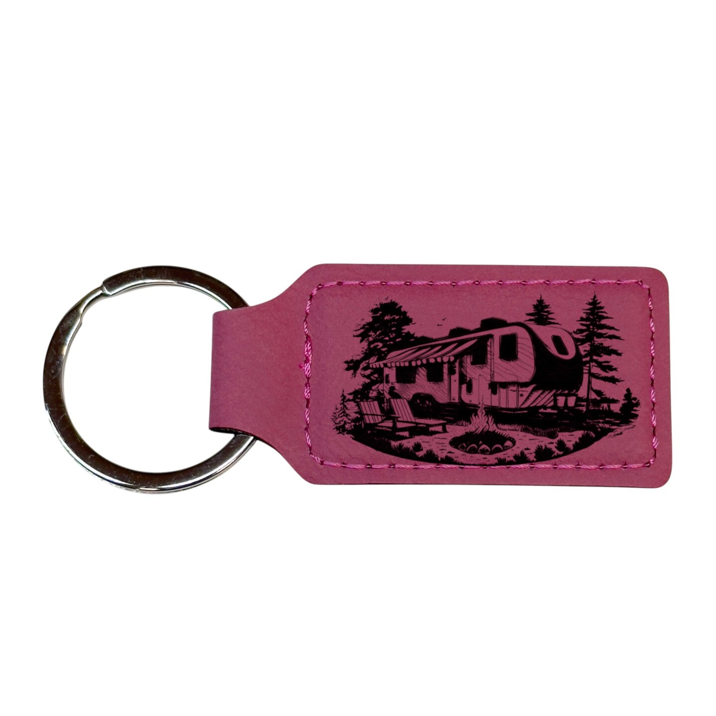 Keychain - Rectangle - Camping RV - Leather