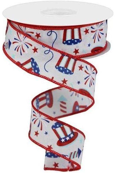 1.5&#x22; Uncle Sam Fireworks Ribbon: White (10 Yards)
