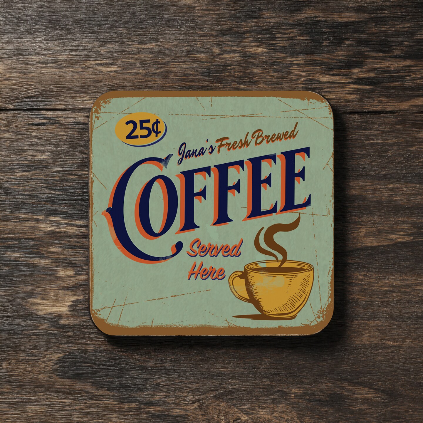 Personalized Old French Café Sign. Vintage-style rusted French