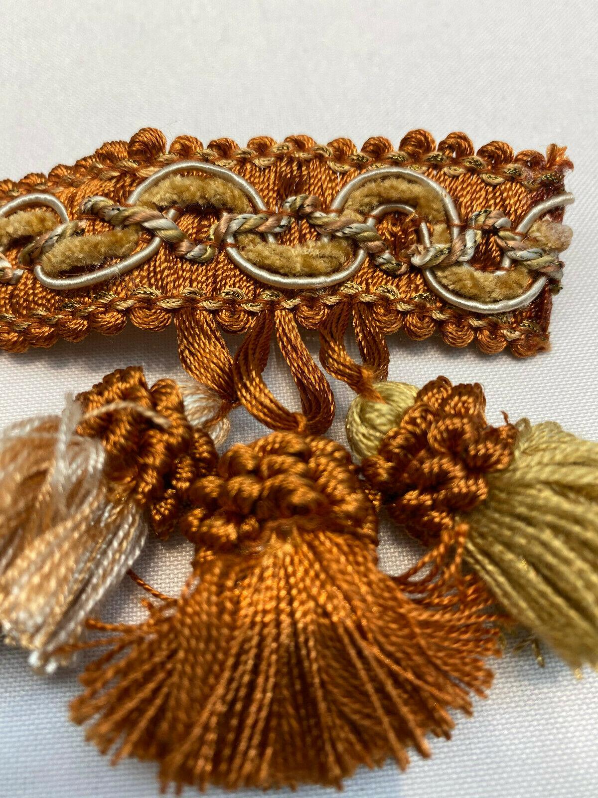 1 Yard Rust Orange Gold Tassel Fringe Trim for Draperies and Home Decor 3.5 Inch Long