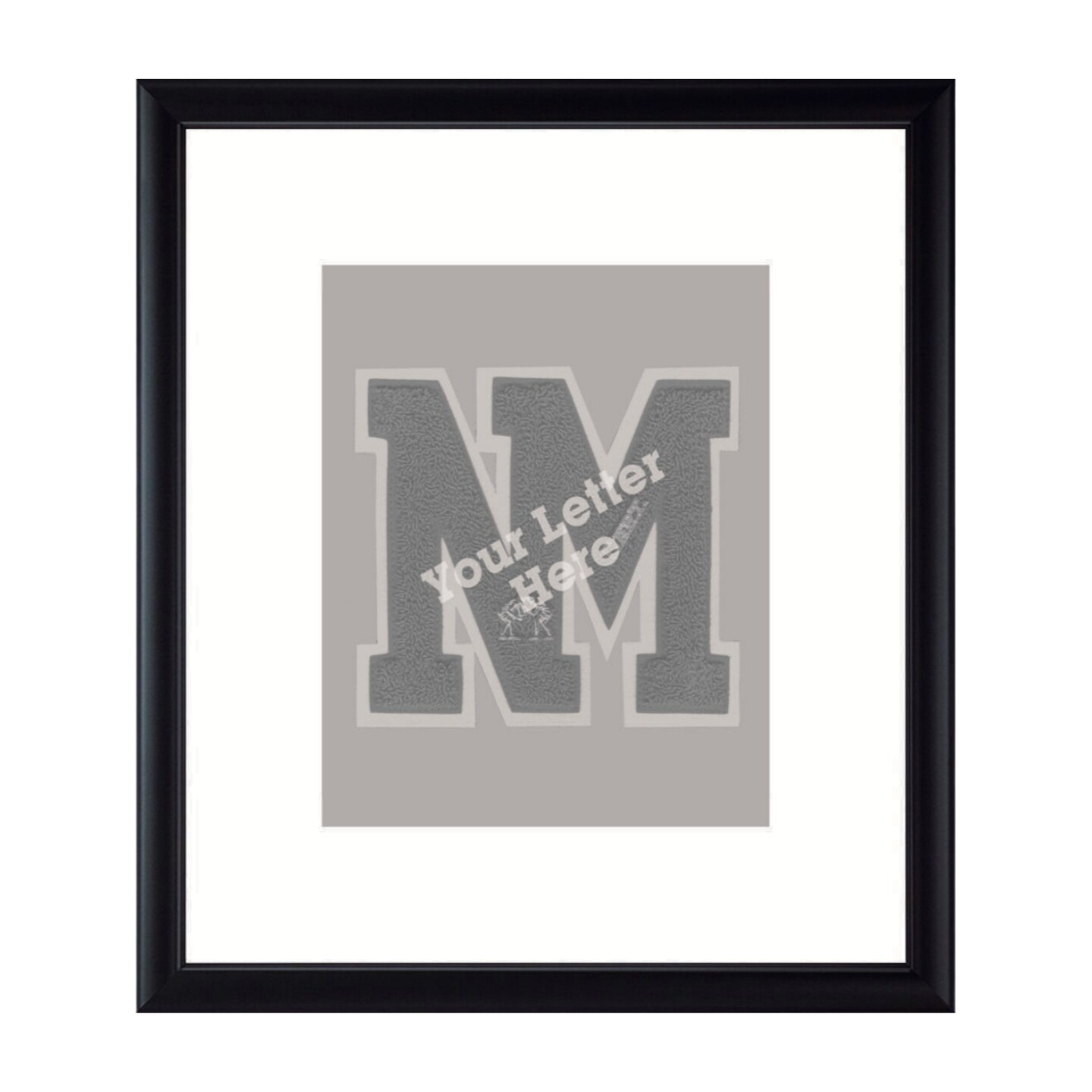 Framerly - 8"w x 10"h Varsity Letter Vertical Frame - Solid Hardwood Shadowbox in Black Satin Finish with White Matting