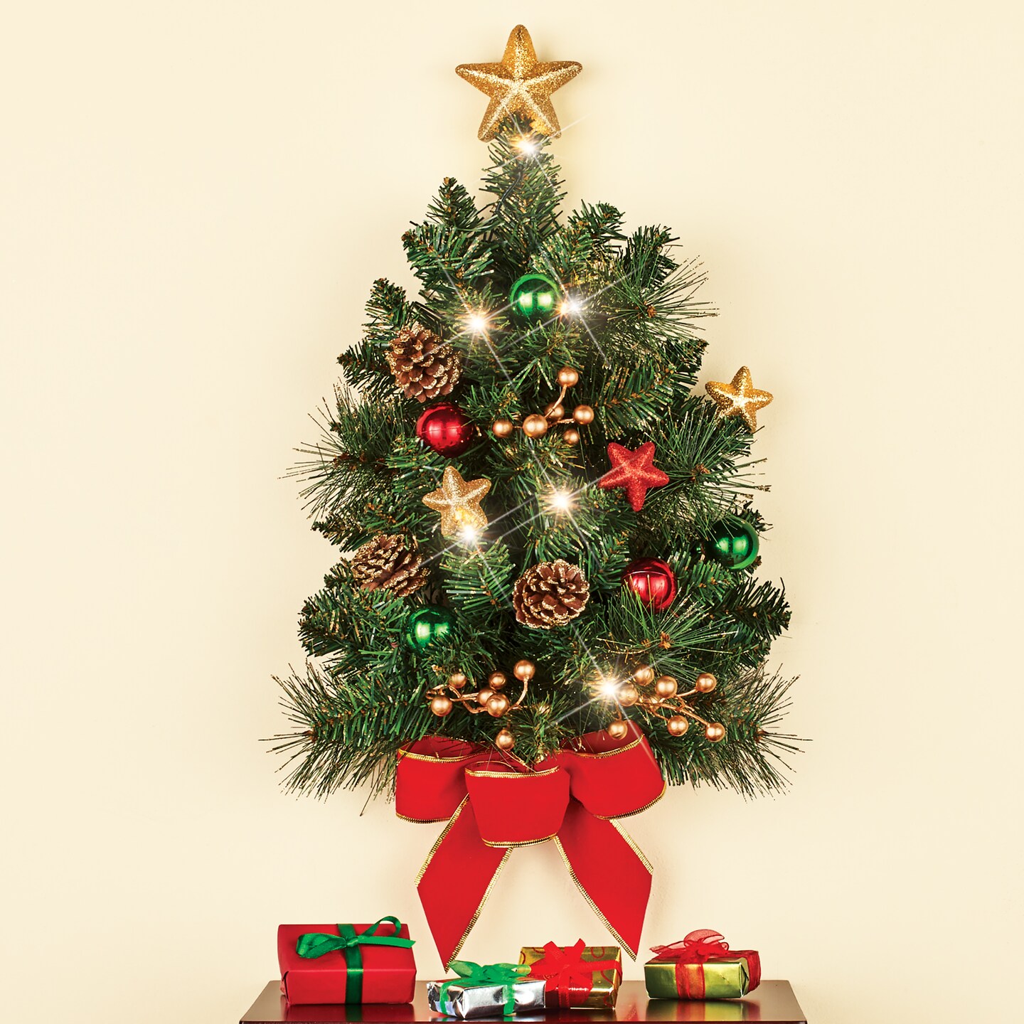 Collections Etc Lighted Pre-Decorated Wall Christmas Tree