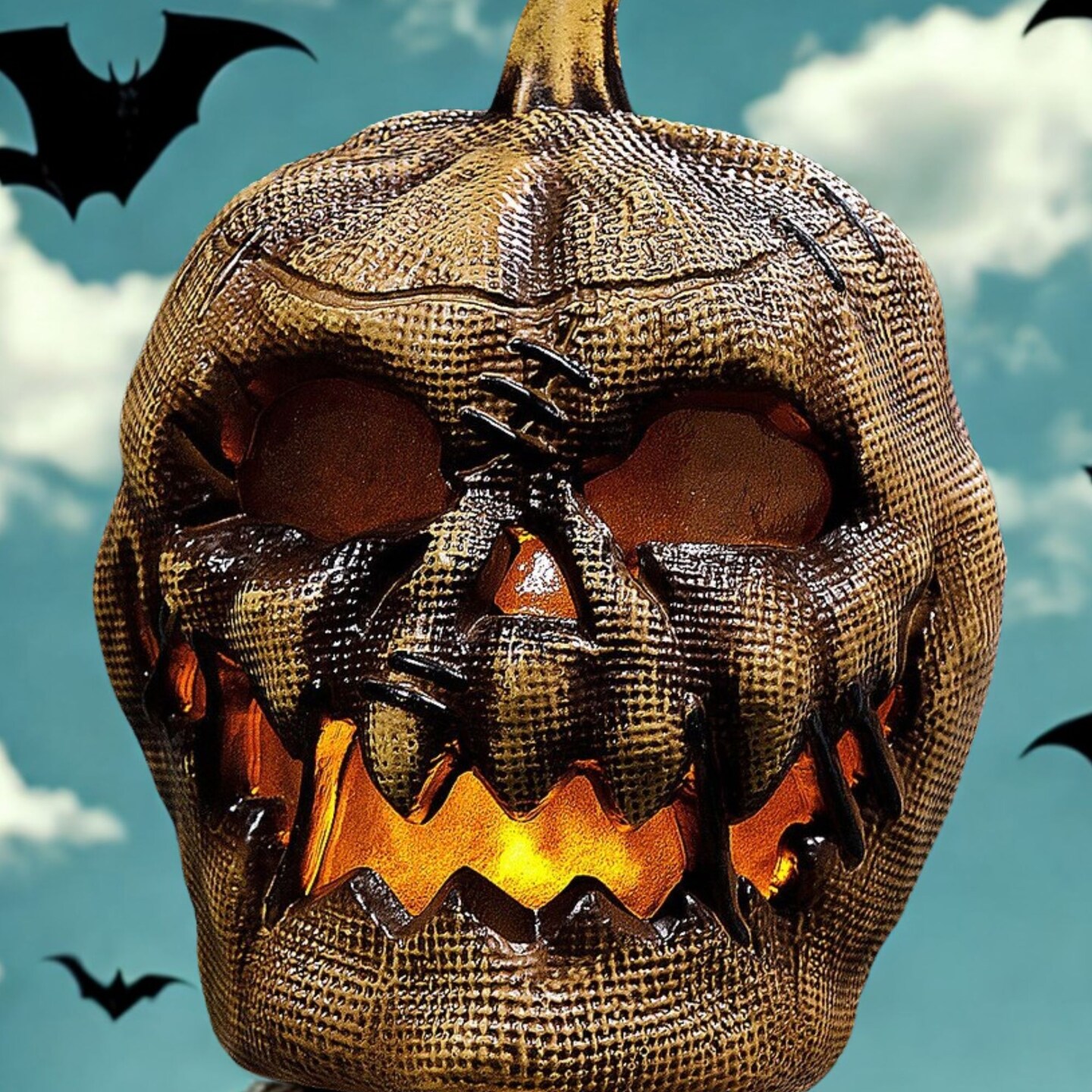 Flickering LED Burlap Pumpkin Animated Halloween Decoration 10 Inches