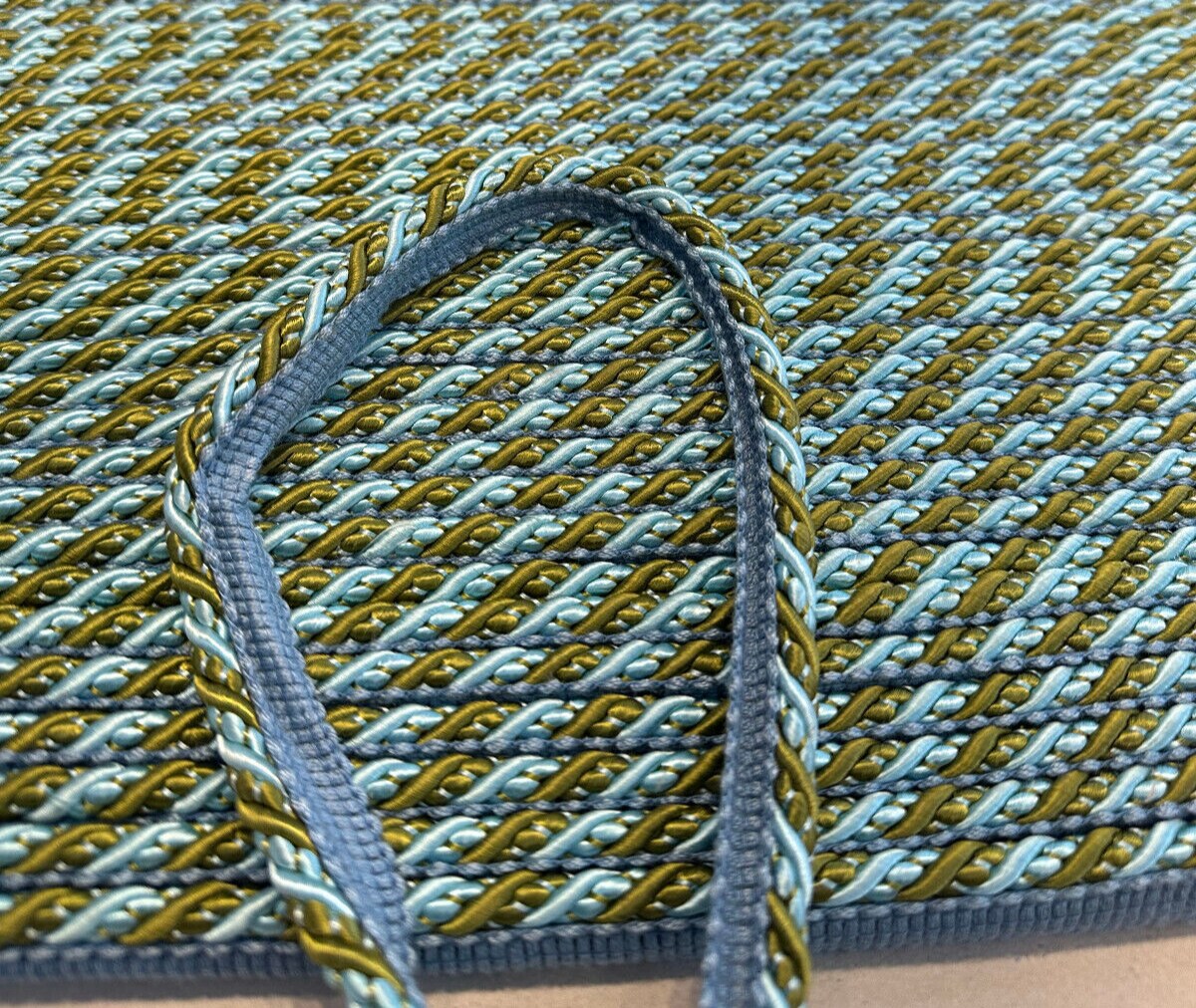 1 Yard Light Blue and Olive Green Decorative Gimp Rope Trim Upholstery Drapery Fabric