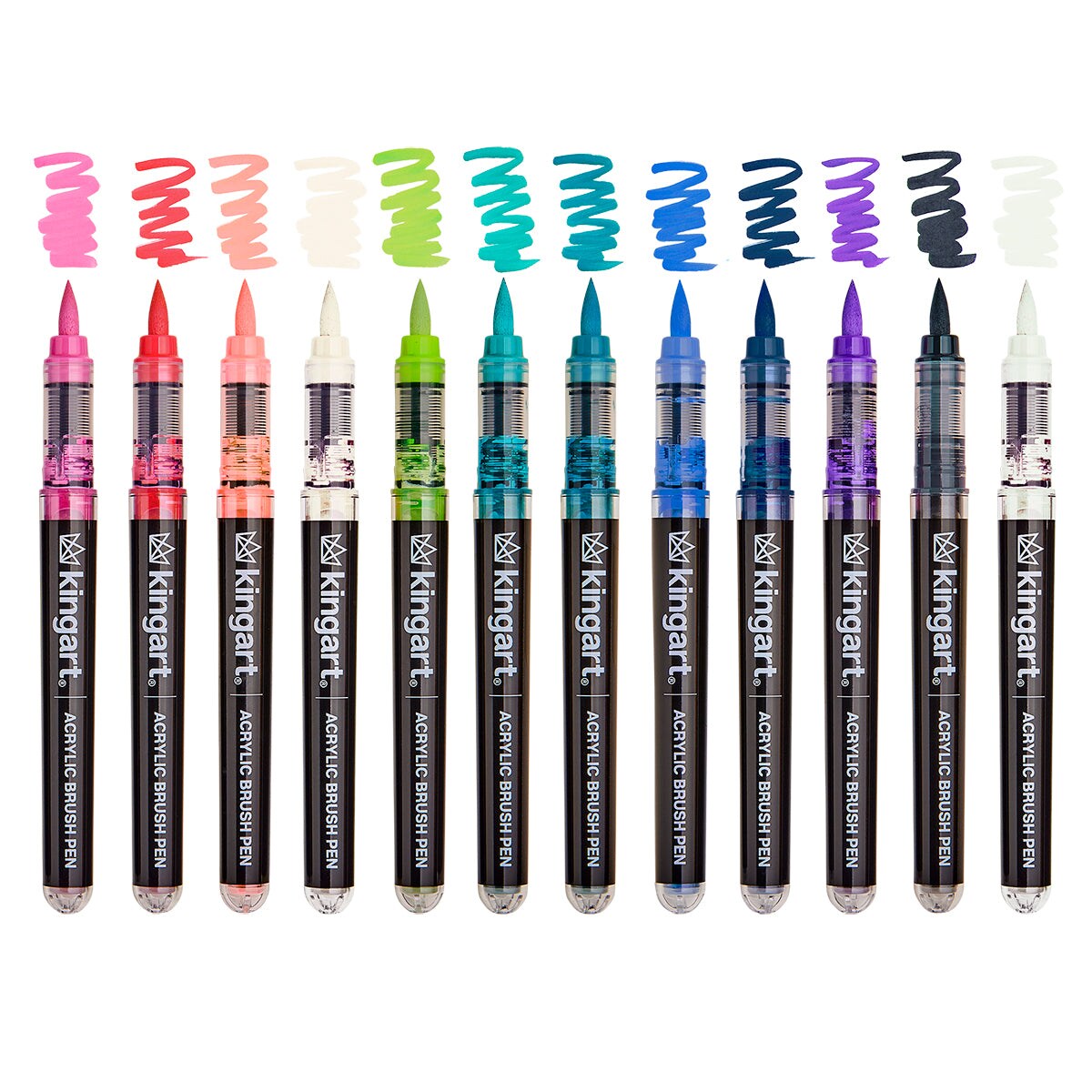 KINGART&#xAE; Acrylic Brush Tip Pens 12 Lettering Colors