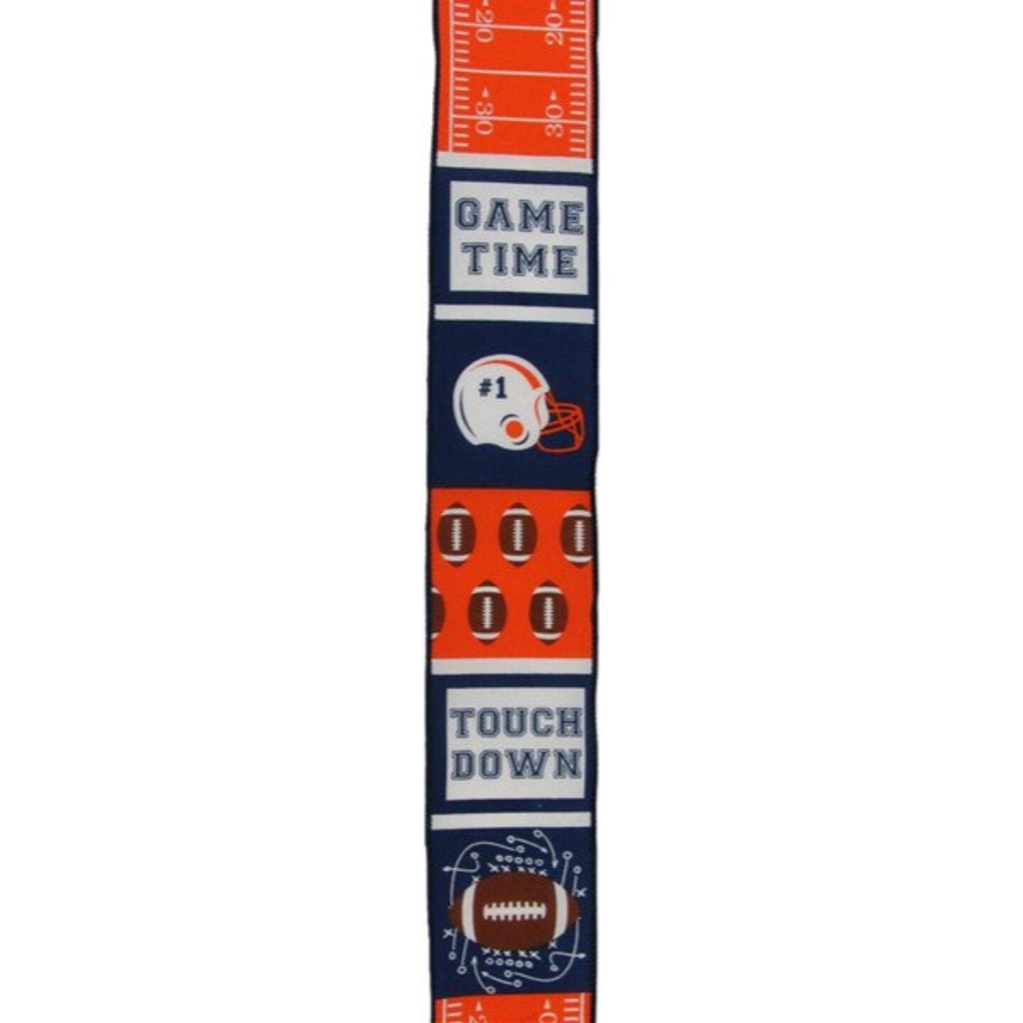 2.5&#x22; Football Block Pattern Ribbon: Navy/Orange (10 Yards)
