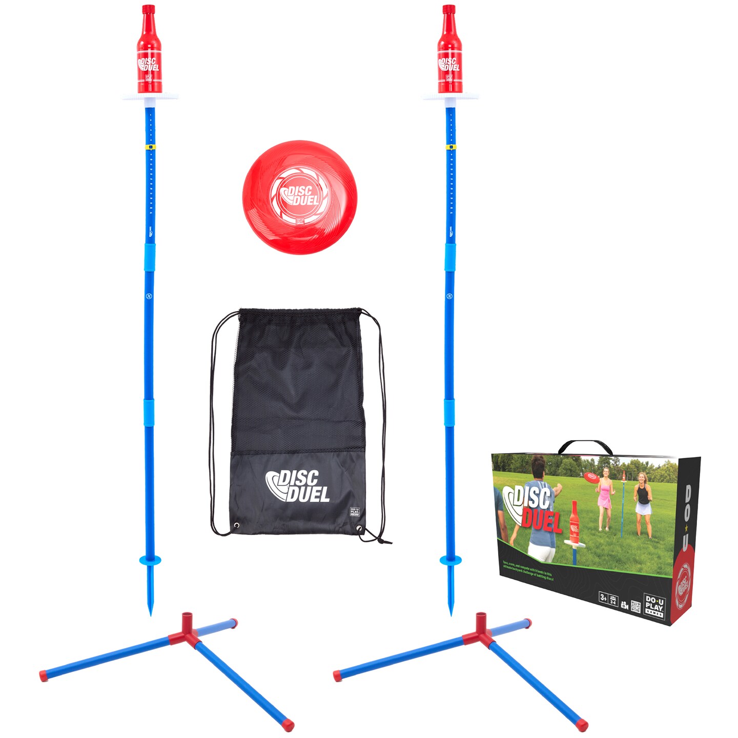 Do-U-Play: Disc Duel - Throwing &#x26; Reflex Game, Knock Over Bottles, Pole Defending, Outdoor Play, Tailgating-Lawn-Backyard Activity, Family-Kids-Adults